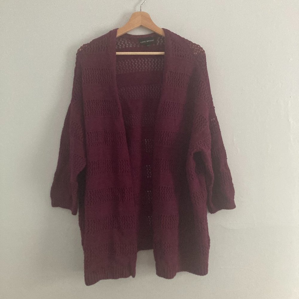 Lane Bryant Purple Open Knit Cardigan Sweater Women's 18 20 Dolman
